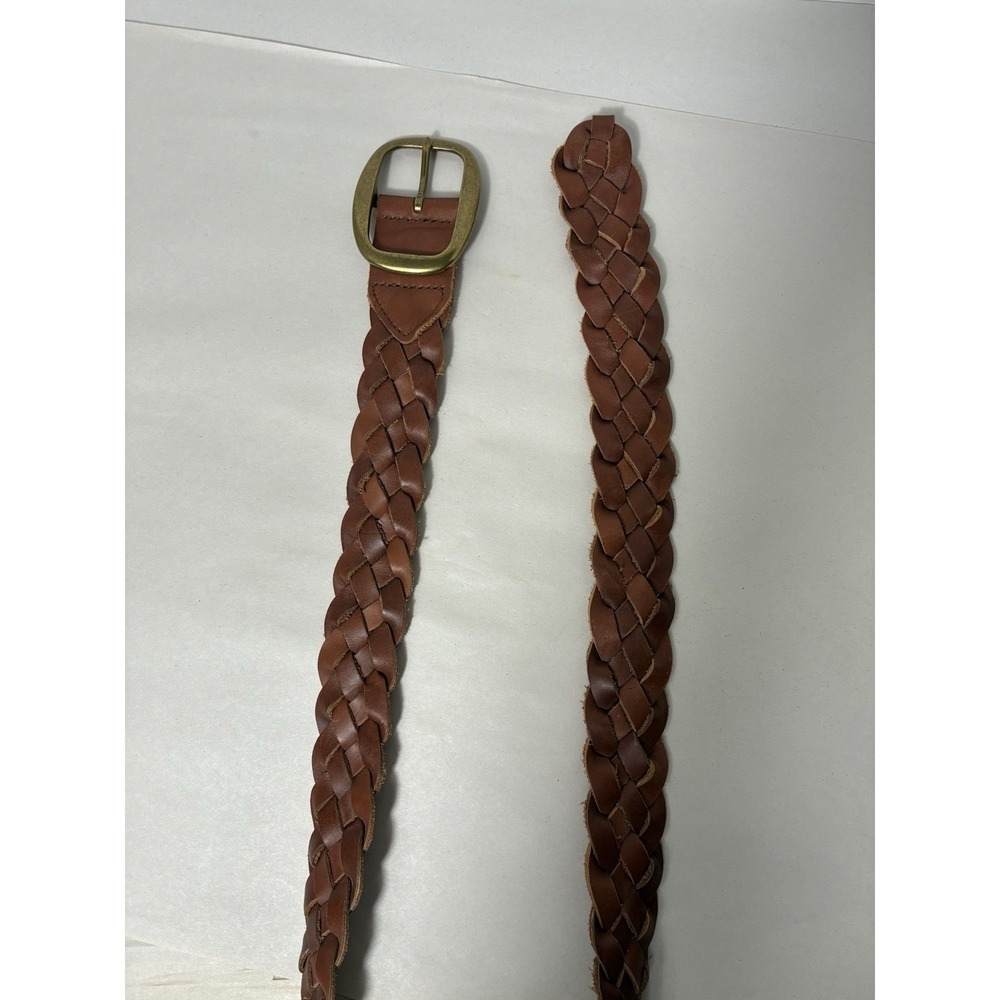 Genuine Leather Woven Belt Womens S/M Brown Western Casual Brass Buckle